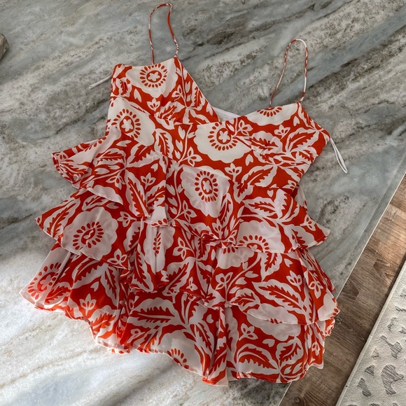 🍊Michael Kors Orange Flower Ruffle Top - Picture 10 of 12